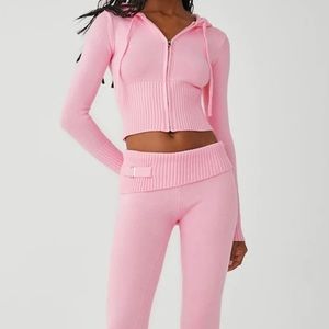 NEW Frankies Bikinis Cloud Knot Aimee Hoodie x Fleur Pants Set, Pink
